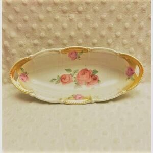 Vintage, German Celebrate Rose Design Lusterware Long Oval Bowl